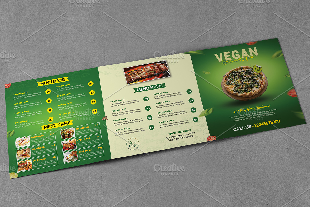 Square Trifold Food Menu Brochure, a Brochure Template by GreenPixi (Photo 4 of 5)