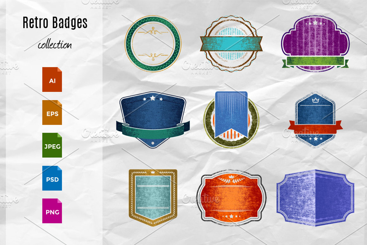 Retro Badges, an Illustration by Yulia