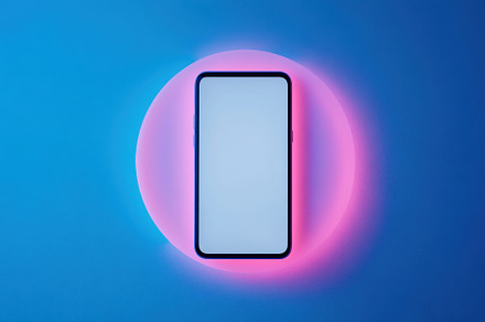 Smartphone Mockup Neon Pink Blue Bac, a Background Photo by Pixeness