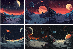 Cosmic landscape cartoon vector set, an Illustration by Onyx