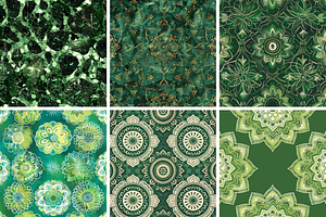 Green Mandala Seamless Patterns