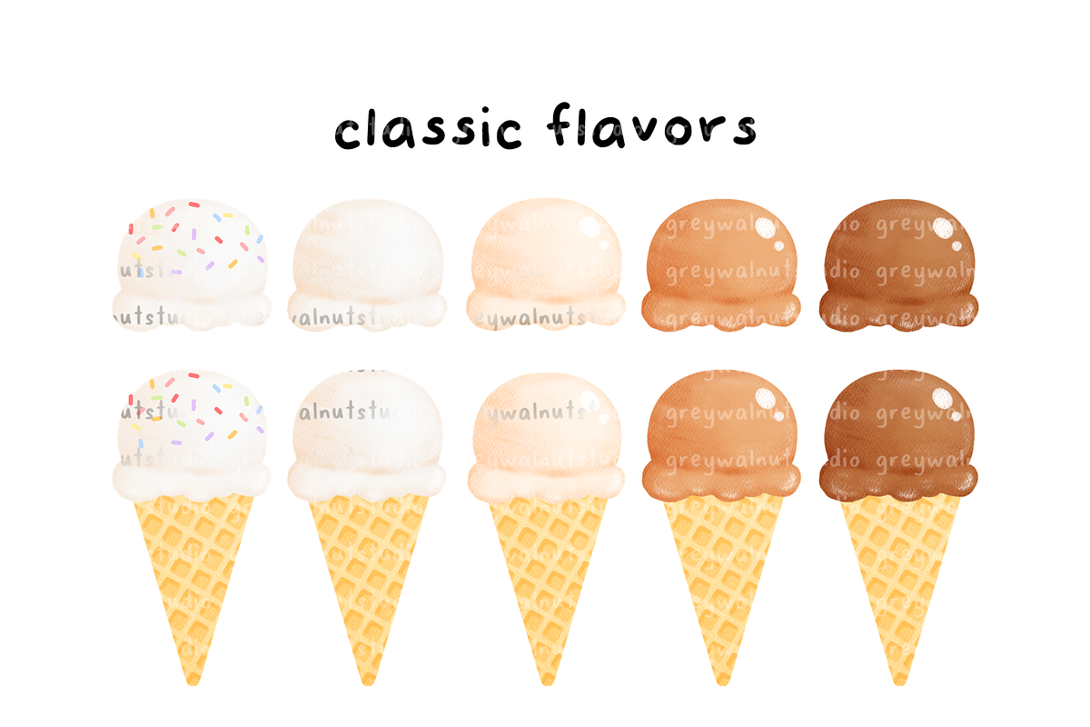 Ice Cream Cones Clipart, an Illustration by greywalnutstudio (Photo 2 of 6)