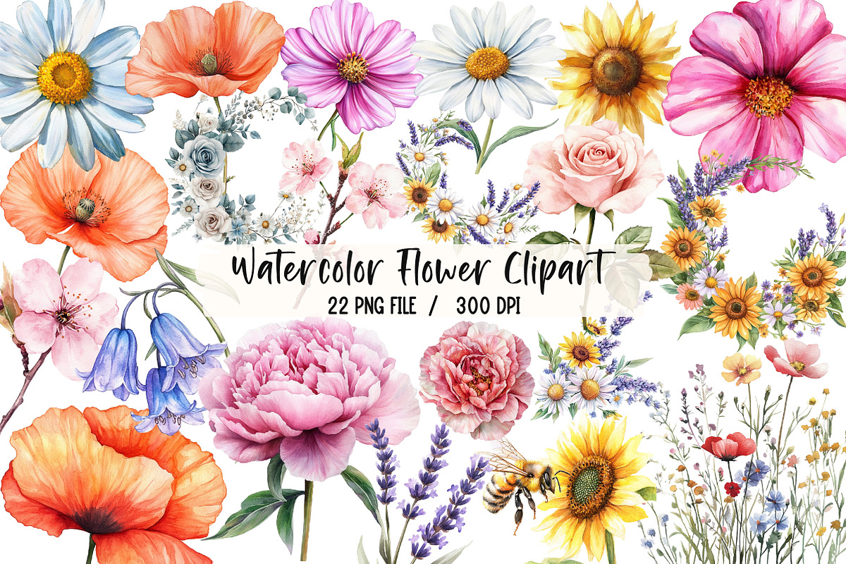 Watercolor Flower Clipart, an Illustration by Libby Wishes (Photo 1 of 6)