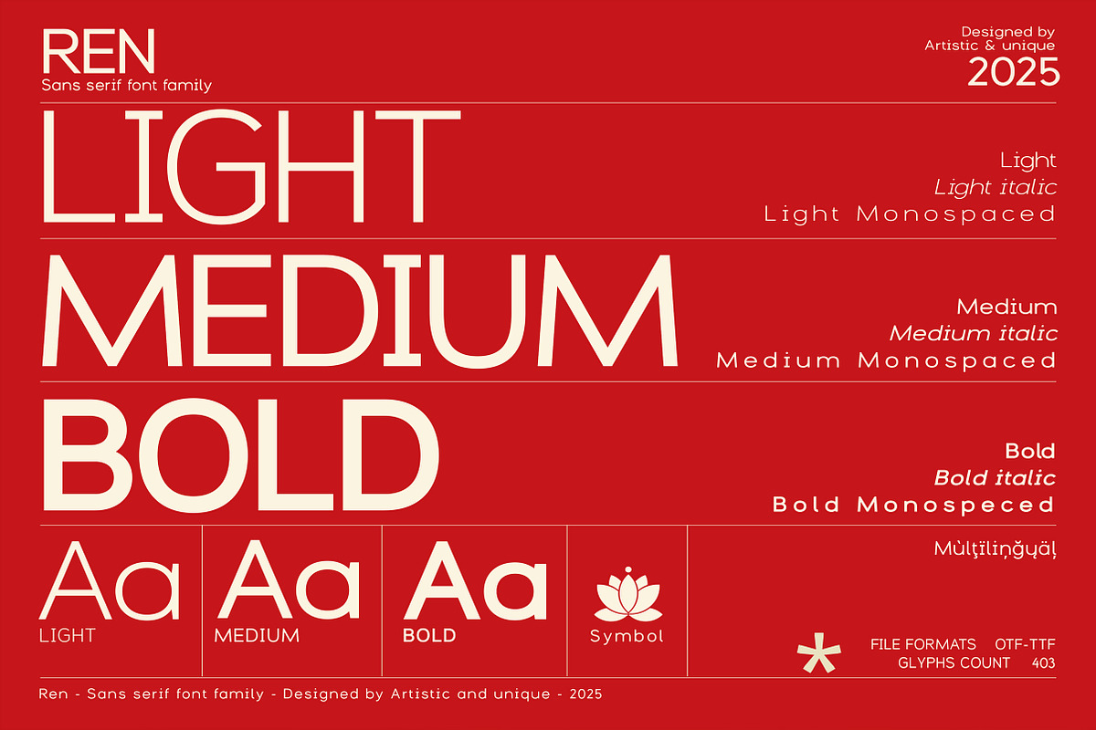 Ren - Sans serif font family, a Sans Serif Font by Artistic & Unique (Photo 2 of 15)