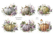 Watercolor Floral Pumpkin Clipart., a Decorative Illustration by VetaDesign (Thumbnail 4 of 10)