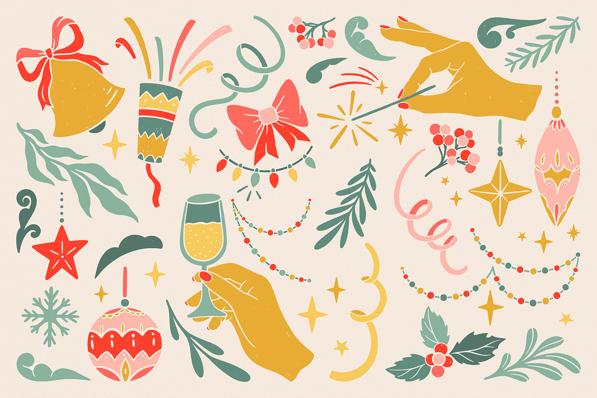 Christmas Retro collection., a Decorative Illustration by ElenKoss (Photo 4 of 15)