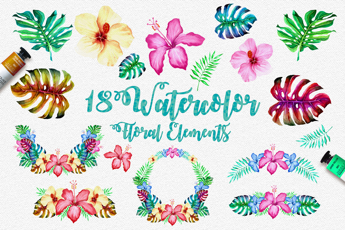 Watercolor Summer Design Set, an Illustration by Free-PSD-Templates (Photo 6 of 7)