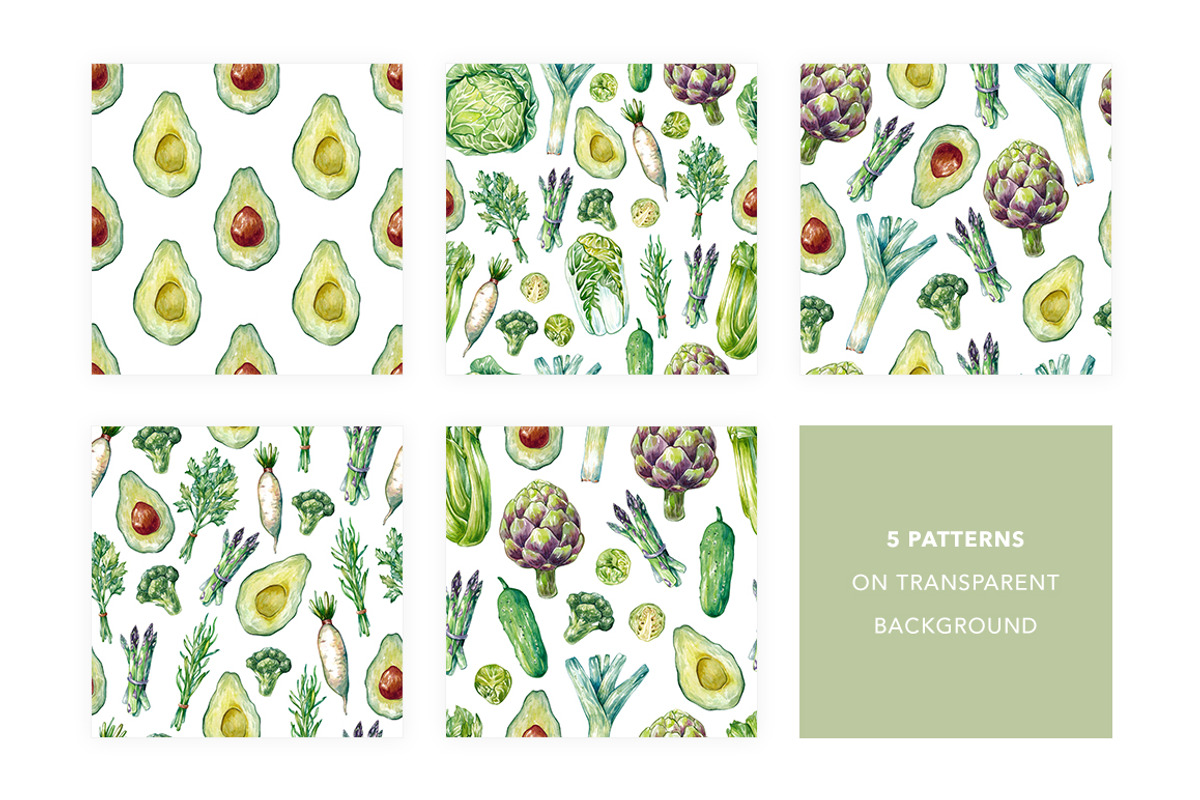 Green Vegetables. Watercolor Bundle, an Illustration by Olga Olmix (Photo 4 of 10)