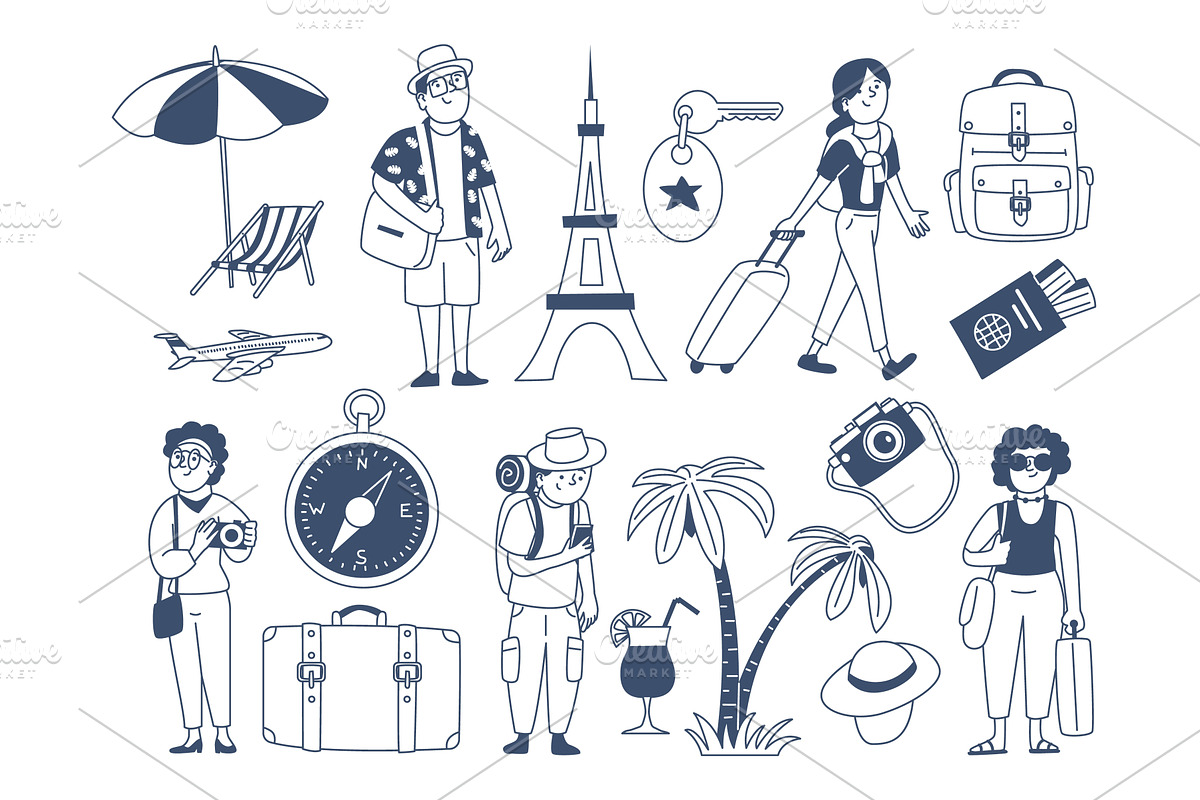 Doodle travelling people and, an Illustration by LadadikArt