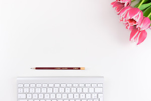 Pink Flower & keyboard. Hero Image.