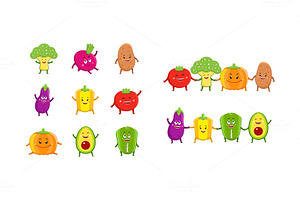 Funny vegetables characters set