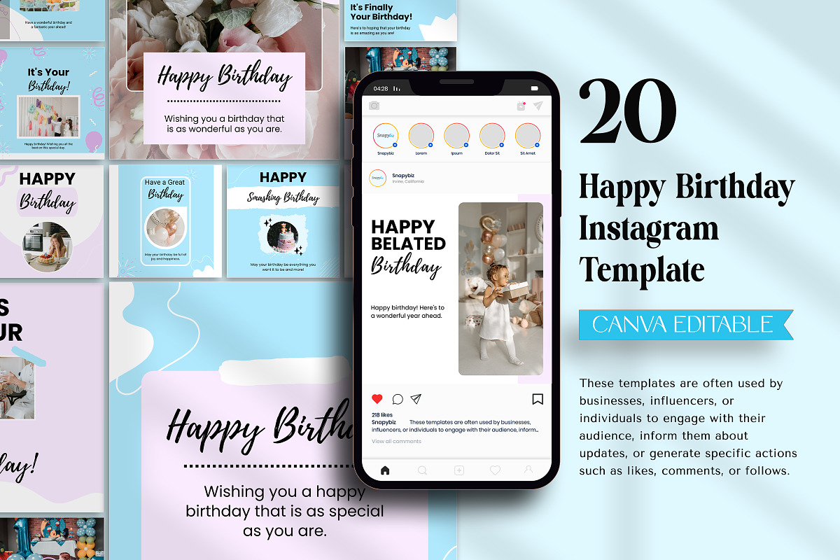 Happy Birthday Instagram Canva Post, a Social Media Template by Snapybiz (Photo 4 of 10)
