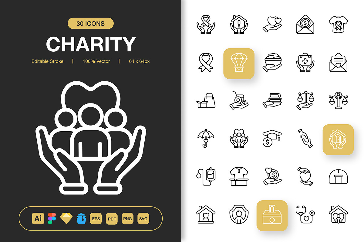 Charity Icons, an Outline Icon by Spacepixel Creative