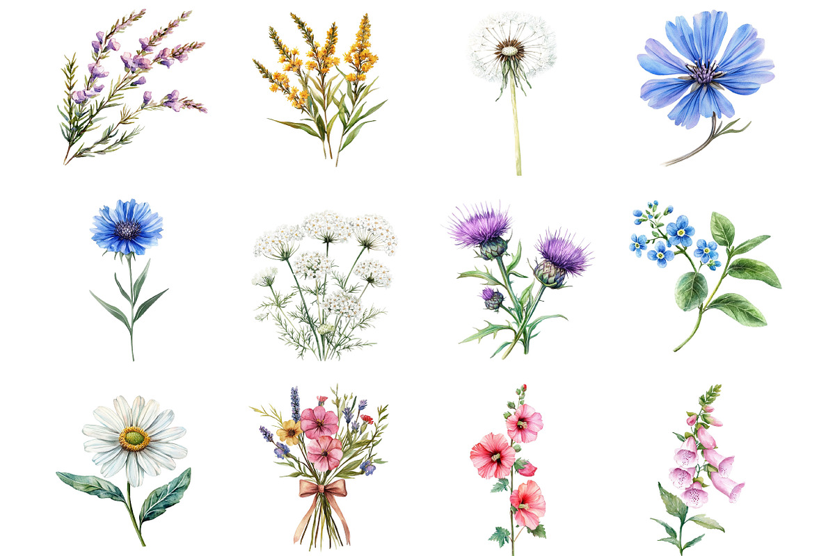Wildflower Watercolor Clipart Bundle, an Illustration by DreamCafeArt (Photo 4 of 5)