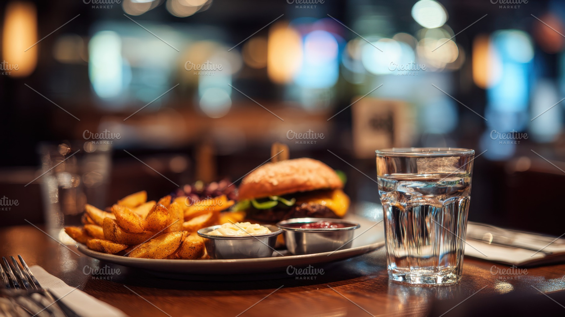 Delicious burger and fries on table, a Photo by Beautiful things