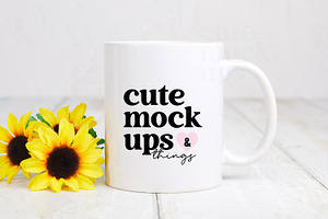 11oz Mug Mockup With Sunflowers