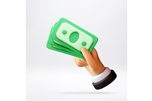 3D Human hand holding bunch of paper, a Finance Illustration by Abscent