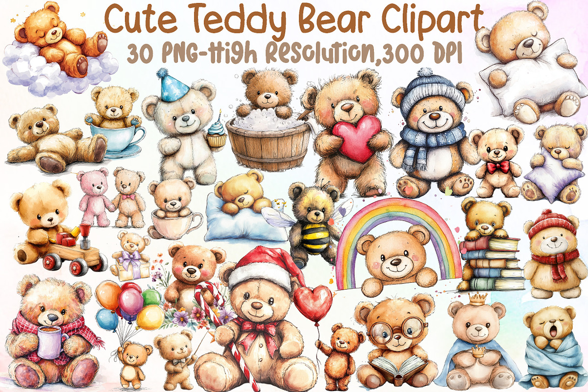 Cute Teddy Bear Clipart - Teddy Bear, an Illustration by Sublimation Artist (Photo 1 of 6)