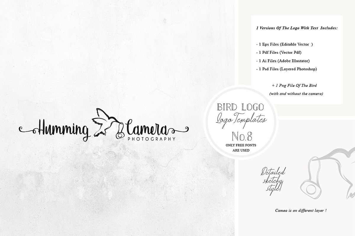 Bird Logo -Sketchy Artistic style 8, a Branding & Logo Template by Whimsical Logoshop