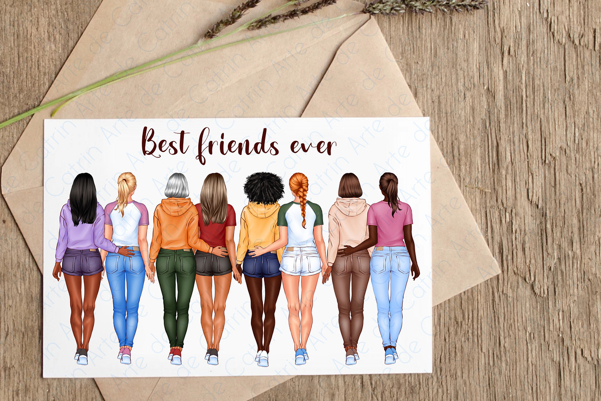 Best Friends Clipart, Soul Sisters, a Person Illustration by ArtedeCatrin (Photo 4 of 10)