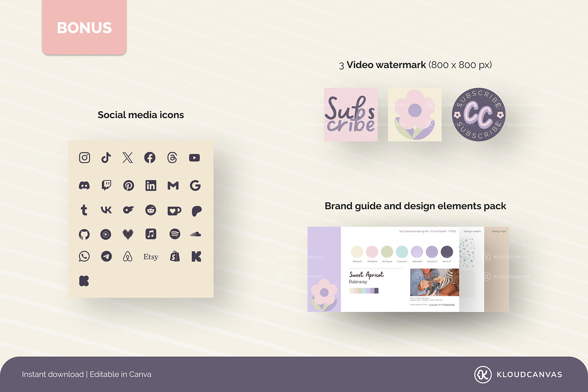 YouTube Branding Kit - Floral Pastel, a Social Media Template by KloudCanvas (Photo 5 of 7)