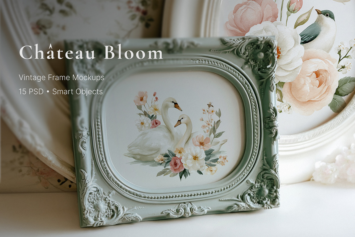 Château Bloom Vintage Frame Mockups, a Household Mockup by NikiArts (Photo 1 of 12)