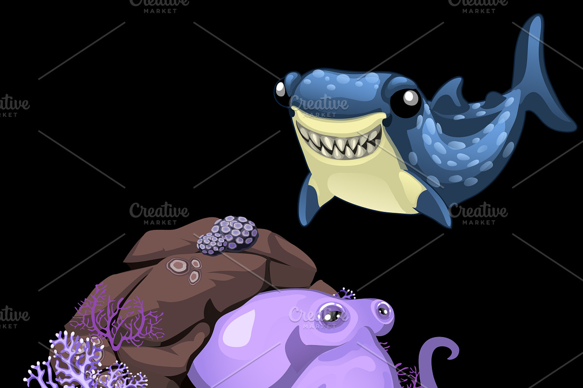 Cartoon set of predatory fishes, an Animal Illustration by ...