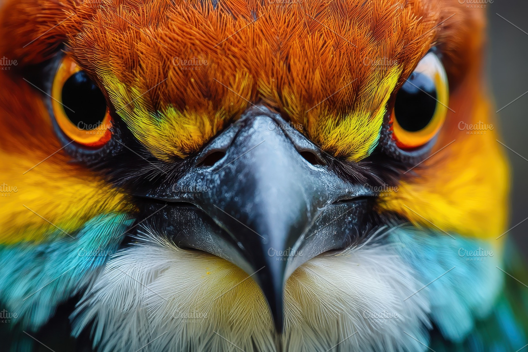 Close-up portrait of a European bee-, a Photo by Pavel_design