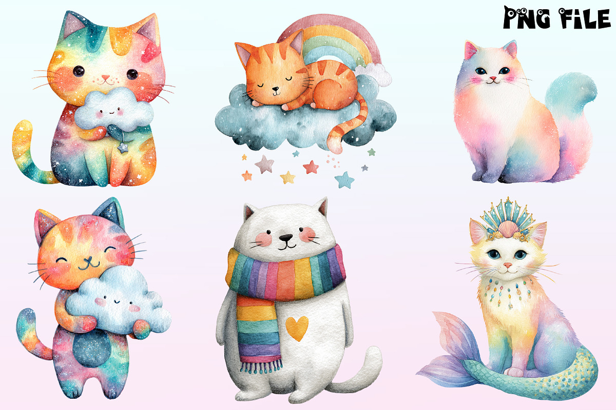 Adorable Rainbow Cute Cat Clipart., a Graphic by CitraGraphics (Photo 2 of 4)