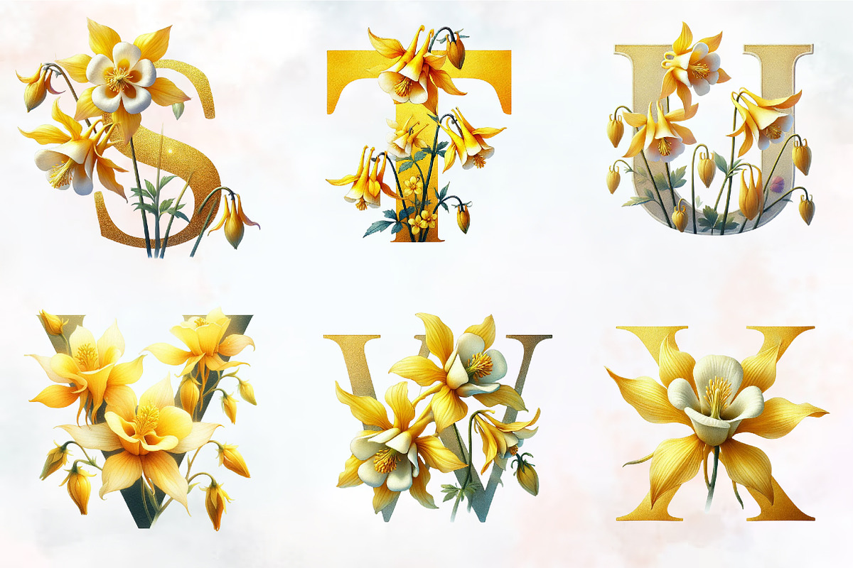 Golden Columbine Spring Alphabet Png, an Illustration by RobertsArt (Photo 3 of 7)