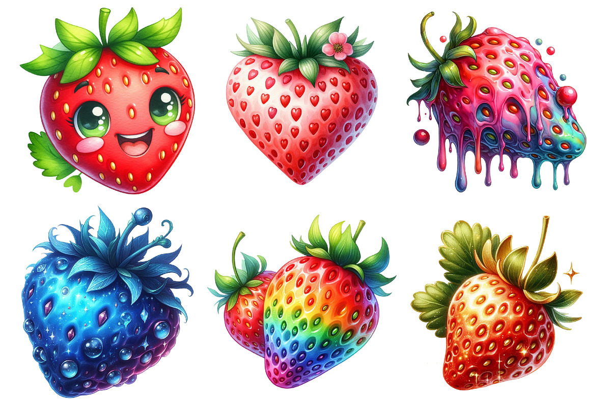 Watercolor Strawberry Clipart PNG, an Illustration by SinaCreation (Photo 3 of 5)