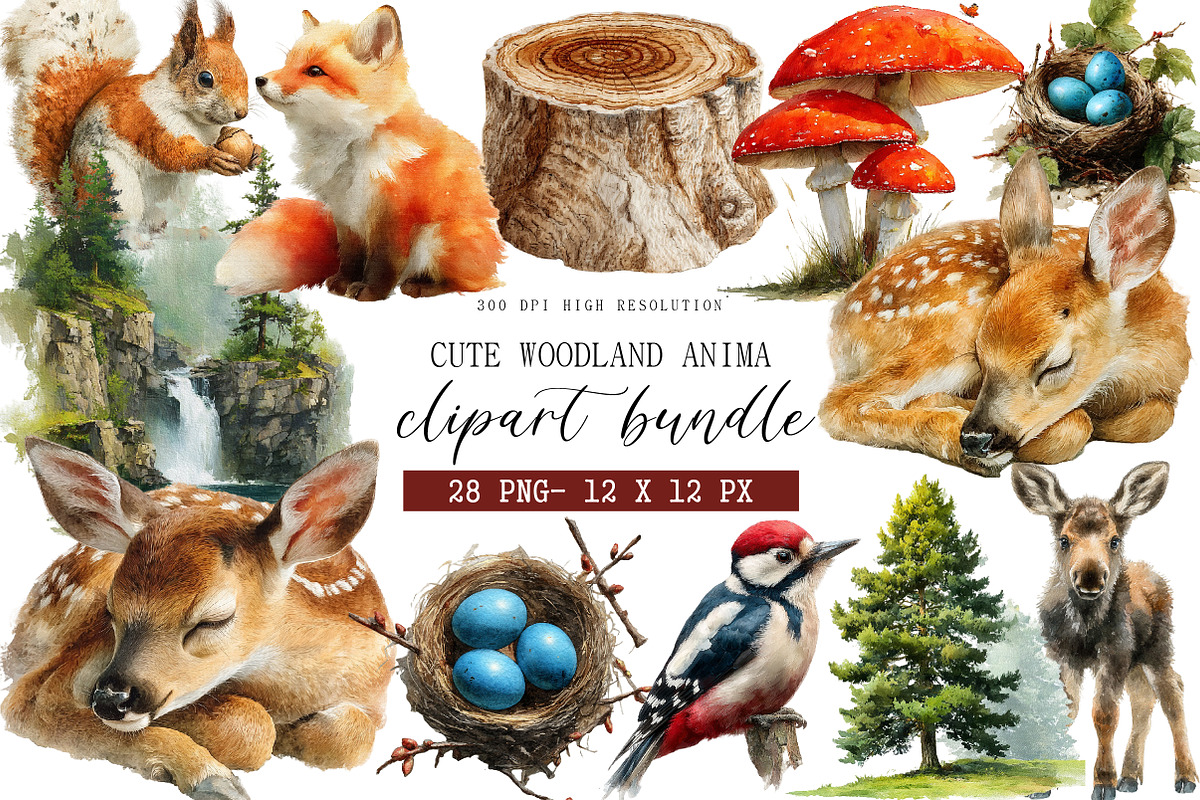 Cute Woodland Animal Clipart, an Illustration by DreamArtGraphic (Photo 1 of 4)