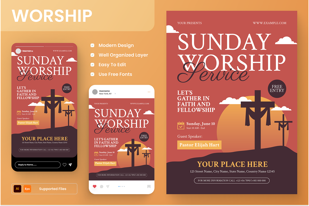 Sunday Church Flyer Set, a Flyer Template by Annora Studio (Photo 1 of 6)