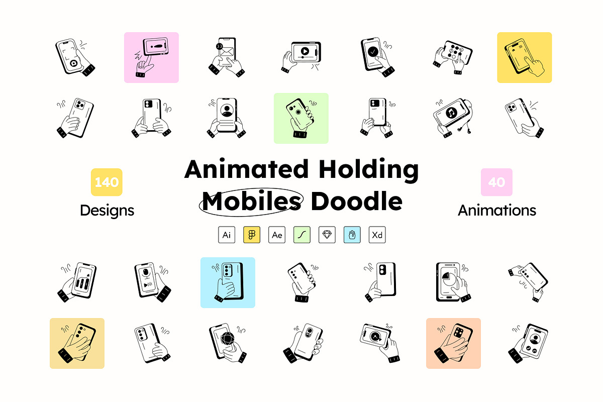 Holding Mobile Doodle Icons, a Solid Icon by Prosymbols (Photo 1 of 10)