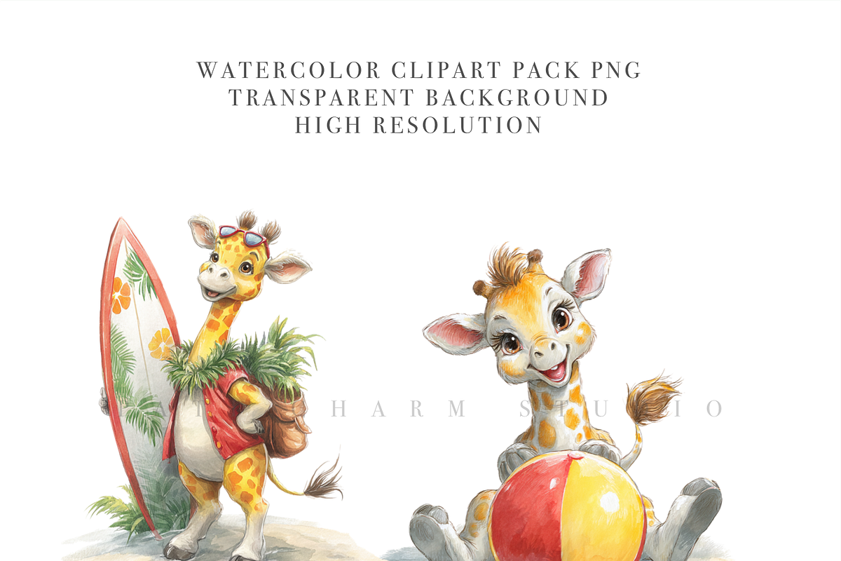 20 Watercolor Giraffe Summer Clipart, an Animal Illustration by Pati Charm Studio (Photo 4 of 8)