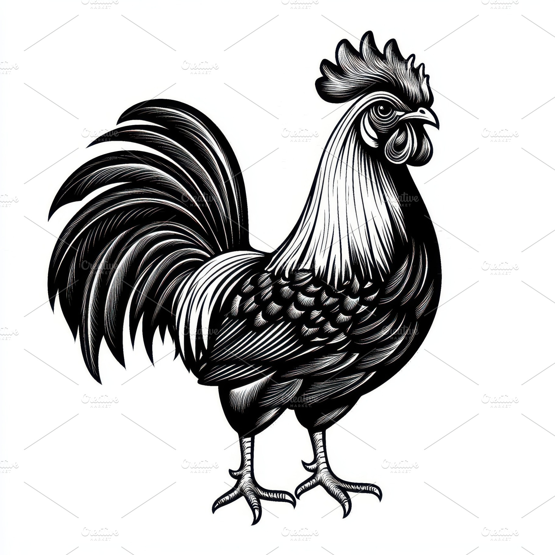 Majestic Rooster Black and White Ill, an Abstract Photo by Pixeness Studio