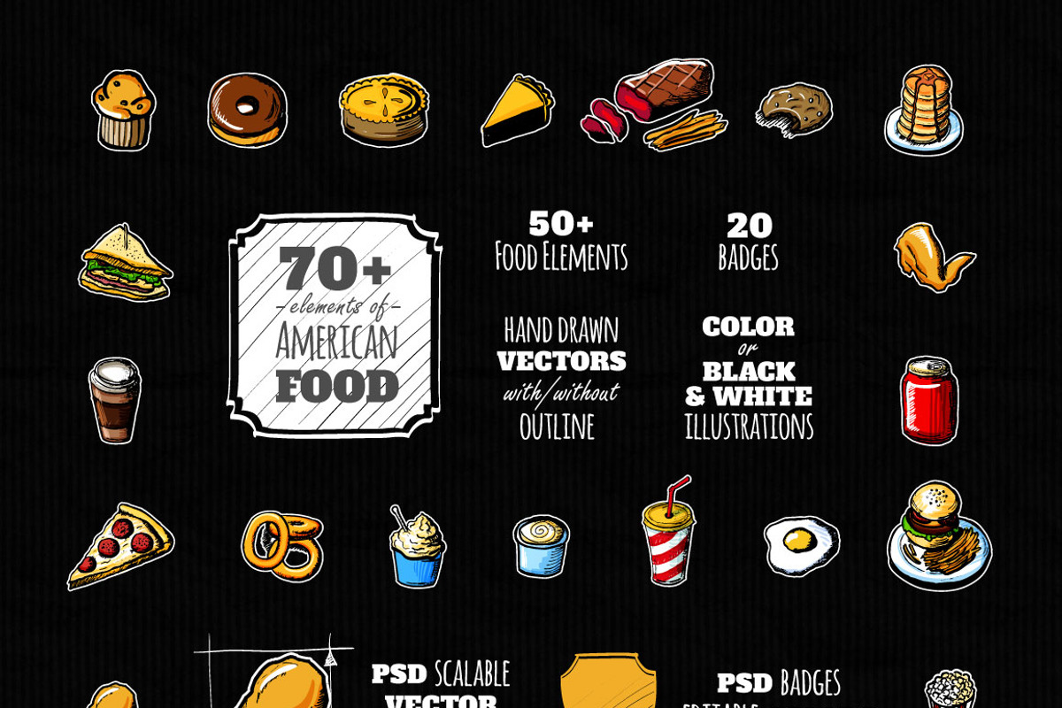 70+ elements of American food, a Food Illustration by graphicsoup (Photo 2 of 5)