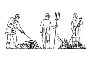 ancient medieval farmer vector, a Person Illustration by pikepicture