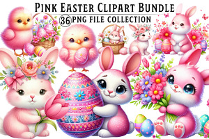 Pink Easter Watercolor Clipart, an Illustration by Dream Creation