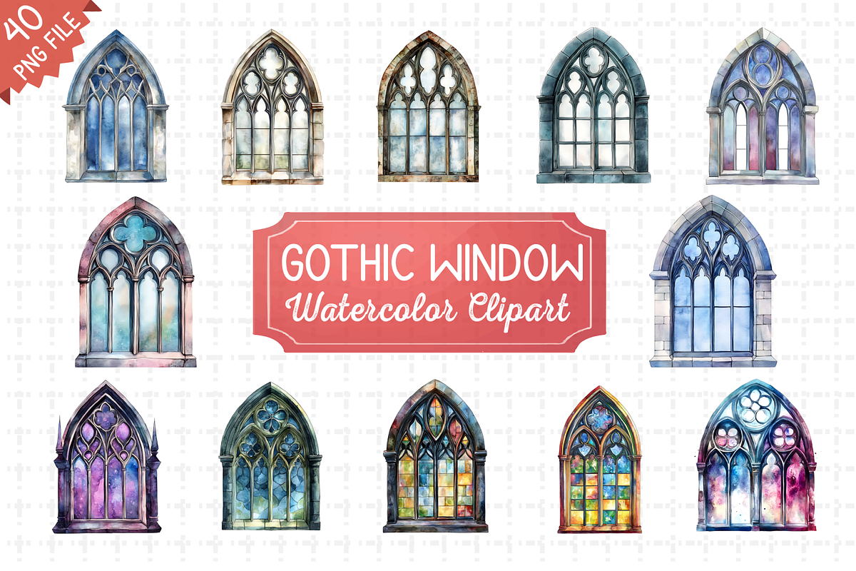 Gothic Window Watercolor Bundle PNG, an Illustration by RaiihanCrafts