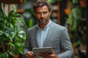 Professional man using tablet in a v, a Photo by Tanuart