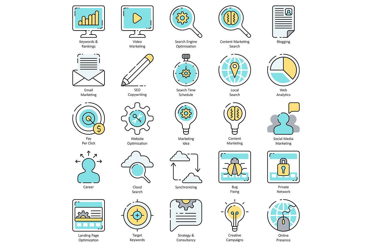 SEO Internet Marketing Icons | Aqua, an Outline Icon by Flat Icons (Photo 2 of 8)