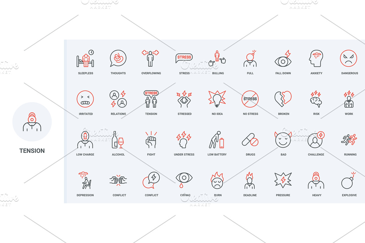 Stress tension problem mental icons, an Object Illustration by Lemberg Vector