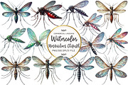 Watercolor Mosquitoes Clipart, an Illustration by OK Design (Thumbnail 1 of 5)