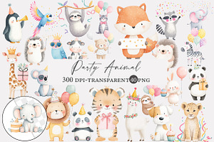 Watercolor Party Animal Clipart, an Illustration by Designworld