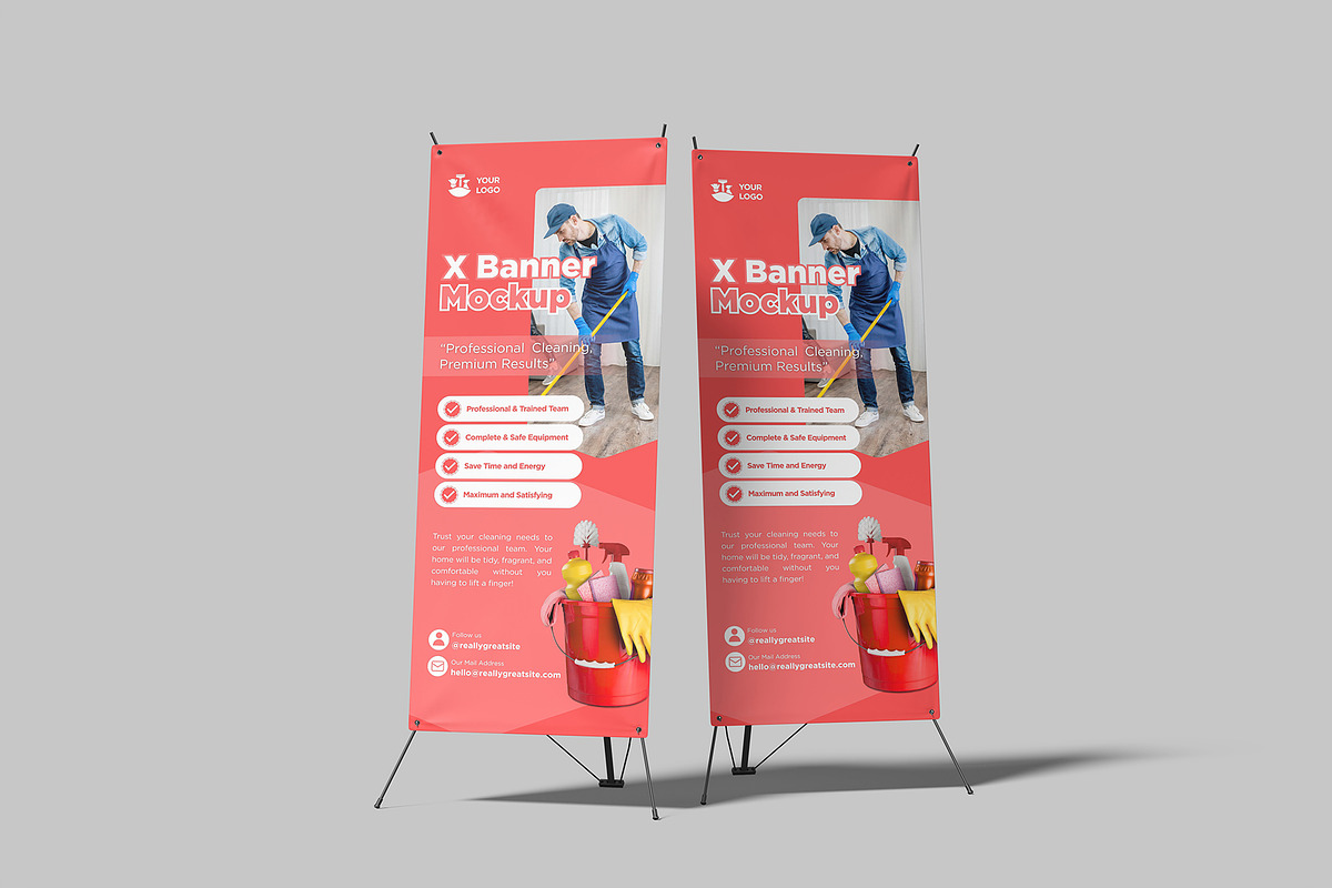 X Stand Banner Mockup, an Advertising Mockup by graphictime (Photo 5 of 12)
