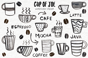 Watercolor Clip Art - Coffee, Mugs