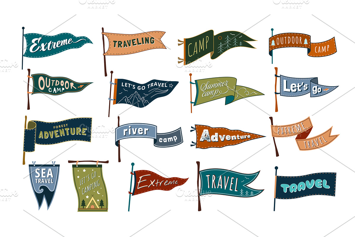 Travel pennants. Summer camp, let go, a Graphic by winwin.art