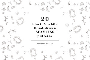 20 B&W hand drawn SEAMLESS PATTERNS