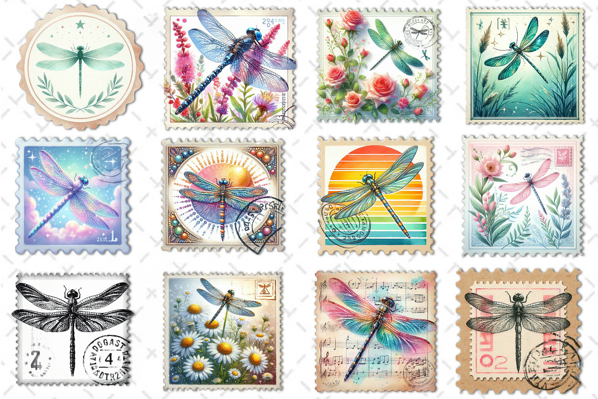 Dragonfly Postage Stamps Clipart, an Illustration by Dream Creation (Photo 3 of 4)